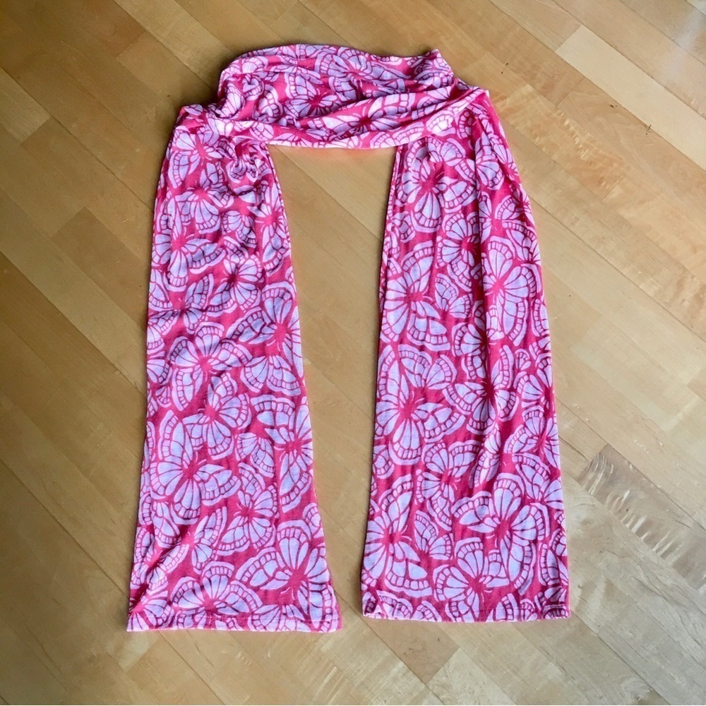 Butterfly Burnout Semi Sheer Scarf, Orange, White